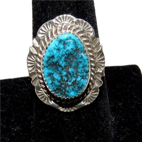 Navajo Kingman Turquoise Ring Sz 7.5 Sterling Silver Native American Signed