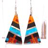 Image 1 : Santo Domingo Spiny Turquoise Jet Inlay Earrings Sterling Silver O Crispin 2"L