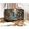 Image 2 : VTG Navajo Sterling Silver Turquoise Coral Inlay Statement Bracelet J Yazzie