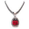 Image 1 : Navajo Lady Bug Inlay Pendant Sterling Turquoise Coral Navajo Pearls P. Yazzie
