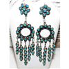 Image 1 : Zuni Needlepoint Turquoise Dangle Statement Earrings Sterling Silver 3"