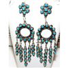 Image 2 : Zuni Needlepoint Turquoise Dangle Statement Earrings Sterling Silver 3"