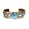 Image 2 : Navajo Kingman Turquoise Tufa Cast Sterling Stars Bracelet 7" Kevin Yazzie
