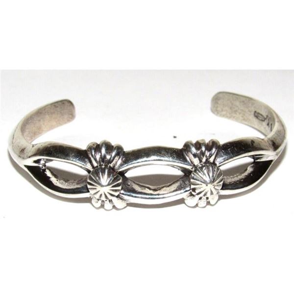 Navajo Sterling Silver Sand Cast Cuff Bracelet Bennet Yazzie Native Stacker