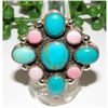 Image 1 : Navajo Turquoise Pink Conch Cluster Ring Adjustable Size Sterling M. James