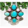 Image 2 : Navajo Turquoise Pink Conch Cluster Ring Adjustable Size Sterling M. James