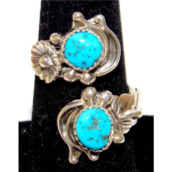 Navajo Kingman Turquoise Adjustable Bypass Ring Sz8 Sterling Silver