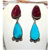 Image 1 : Navajo Purple Spiny Kingman Turquoise Dangle Earrings Sterling Native American