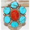 Image 1 : Navajo Turquoise Cluster Statement Ring Sz 8.5 Sterling Silver Signed