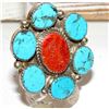 Image 3 : Navajo Turquoise Cluster Statement Ring Sz 8.5 Sterling Silver Signed