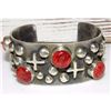 Image 1 : Navajo Bracelet Tufa Cast Sterling Silver Red Spiny Oyster L James 85G