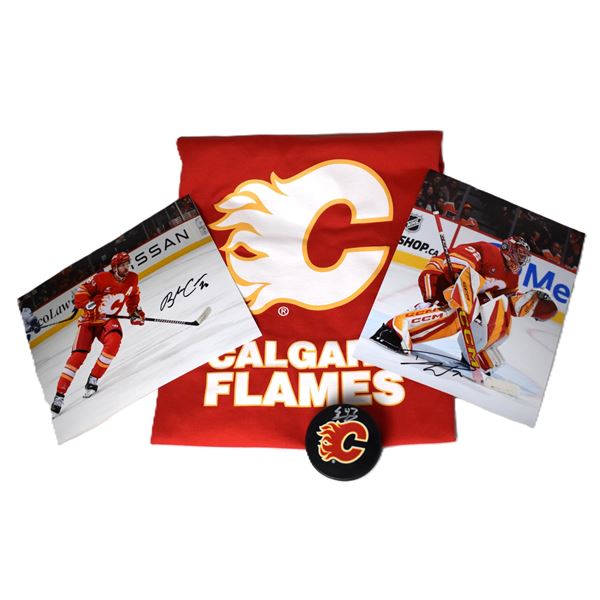 Calgary Flames Shirt with Signed Photos & Puck