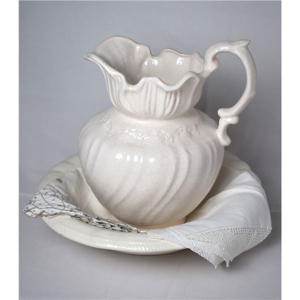 Wash Pitcher and Basin with Handkerchiefs