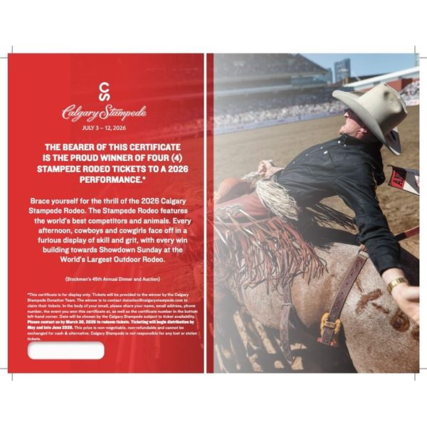 LIVE AUCTION ITEM – Four (4), 2026 Calgary Stampede Rodeo Tickets