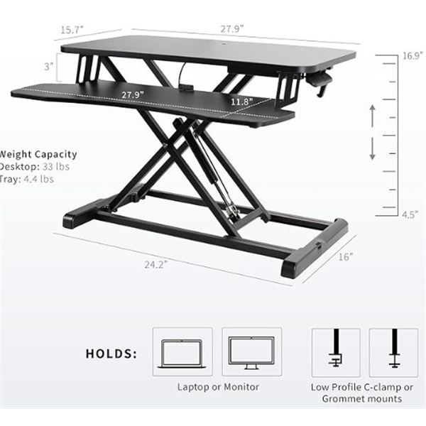 VIVO 28 inch Desk Adjustable Sit to Stand Riser-Black