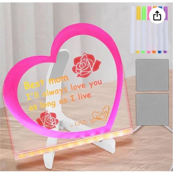 Acrylic Dry Erase Board with Light, Heart Shaped Message Board Light up Dry Erase Board led Note Boa
