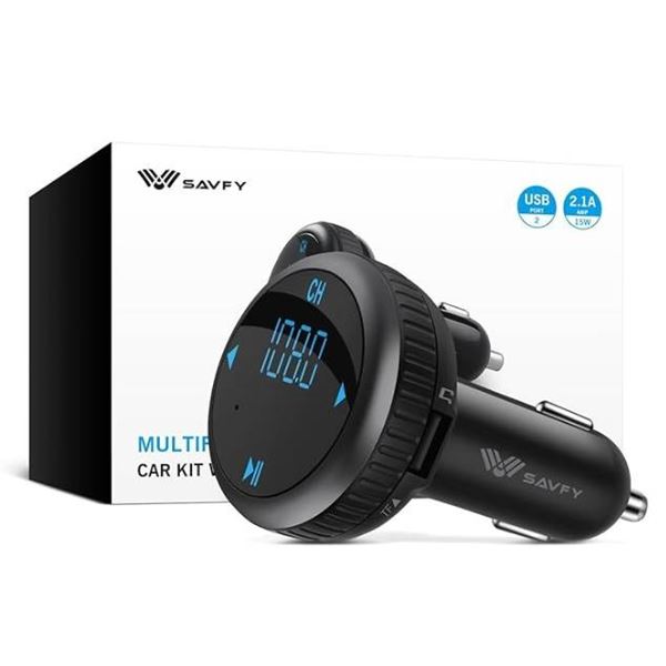 SAVFY Bluetooth FM Transmitter for car radio with Locator 2.1A USB Car Charger Wireless In-Car MP3 M