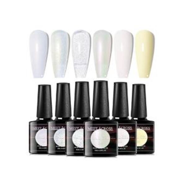 Meet Across 6pcs White Nail Colors Sheer Jelly Gel Set, Model Q49655
