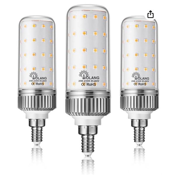 LED E12 25W Corn Light Bulbs, 2700K, Super Bright (3-Pack)