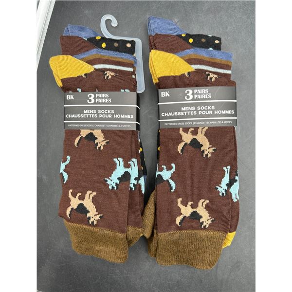 Lot of 2 Men’s Socks Sets of 3 pairs with Multicolor Designs and Patterns