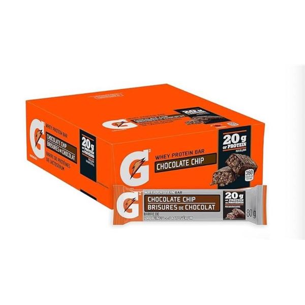Gatorade Whey Protein Bar Chocolate Chip – 12 Count, 90 g Each