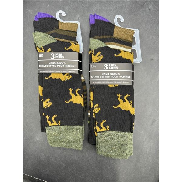 Lot of 2 Men’s Socks Sets of 3 pairs with Multicolor Designs and Patterns