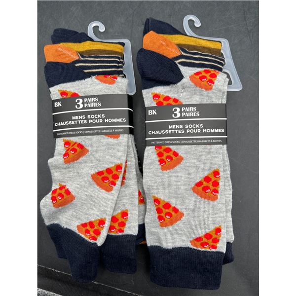 Lot of 2 Men’s Socks Sets of 3 pairs with Multicolor Designs and Patterns