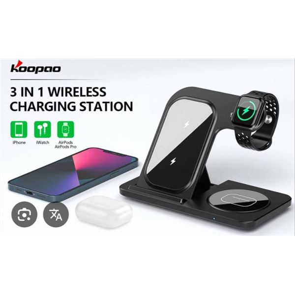 Koopao 3-In-1 Foldable Wireless Charging Station for Mobile and Accessories
