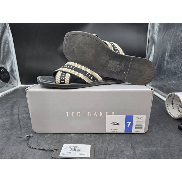Ted Baker Black and White Slide Sandals, Size 7