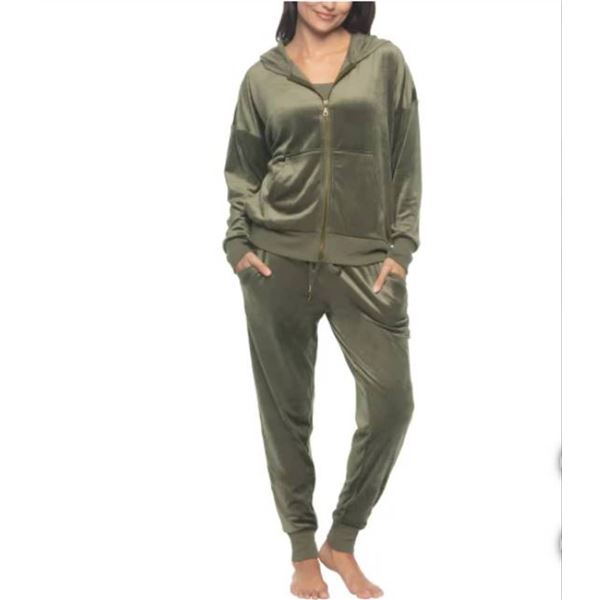 Black Bow Women’s Velour Lounge Set, 2-piece Size M/M Olive Color