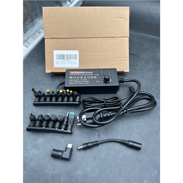 72W AC/DC Multi-Voltage Adapter with 15 Tips and Digital Display