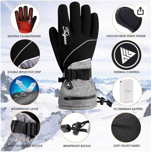 Tayuas  Heated Gloves,Electric Ski Gloves for Men Women,Rechargeable Battery Heating Gloves