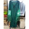 Image 2 : Green Midevil / Witch Velvet Dress with Tulle Sleeves, Size XL