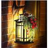Image 1 : Metal Christmas Decorative Candle Lantern with Led Light,Plaid Ribbon,Lighted Hanging
