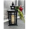 Image 2 : Metal Christmas Decorative Candle Lantern with Led Light,Plaid Ribbon,Lighted Hanging
