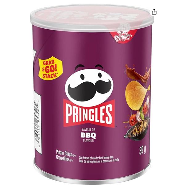 Lot of 7 Pringles BBQ Flavored Potato Chips 39g Each