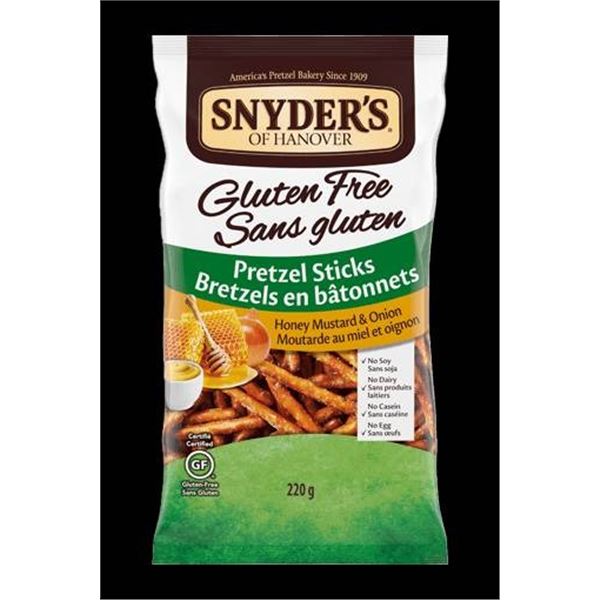 Snyder’s of Hanover Gluten Free 220g Pretzel Sticks, Honey Mustard & Onion, 12ct