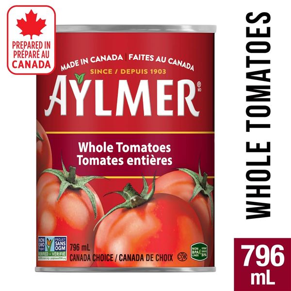 Aylmer Whole Tomatoes, 8 Cans x 796 mL, Product of Canada