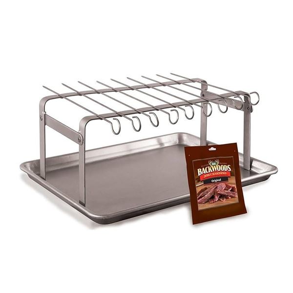 LEM Jerky Hanger with 16 Stainless Steel Rods and Leak Storage Tray
