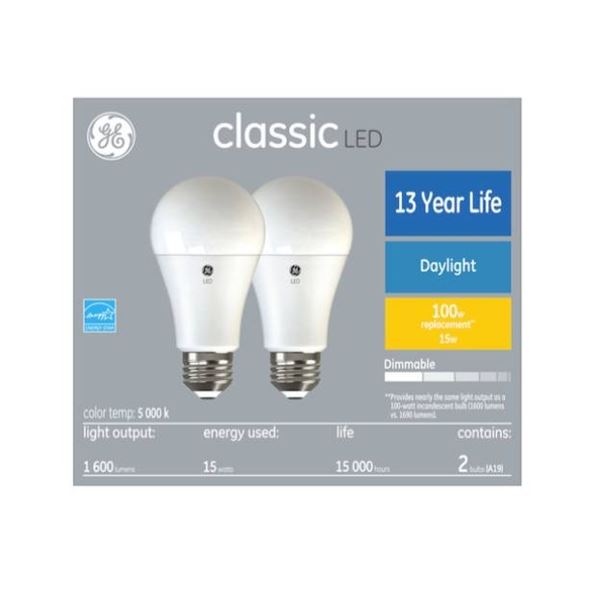 GE Classic LED Light Bulbs 13-Year Life Daylight 100W Replacement 2-Pack x 6