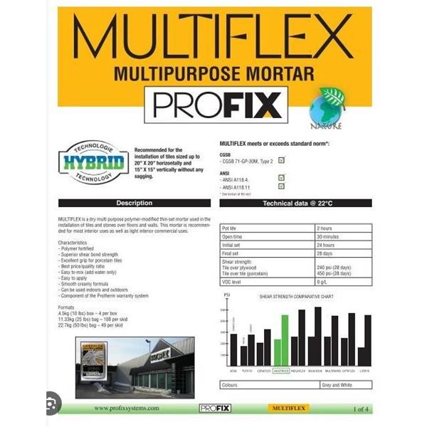 Profix Aprox. 28×50 Lb Bags Polymer Fortified Mortar Mix for Ceramic Tile