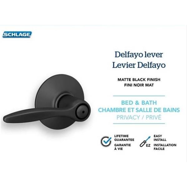 Schlage Bed & Bath Privacy Door Lever, Matte Black