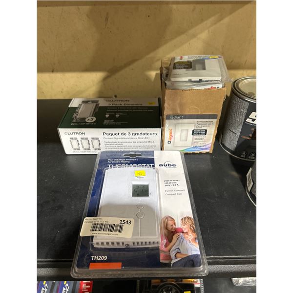 Lutron Dimmer Switches, Legrand Wall Plate, and Aube TH209 Thermostat Lot