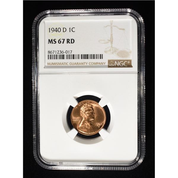 1940-D LINCOLN CENT NGC MS-67 RD