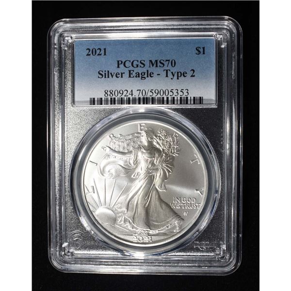 2021 TYPE 2 AMERICAN SILVER EAGLE PCGS MS70