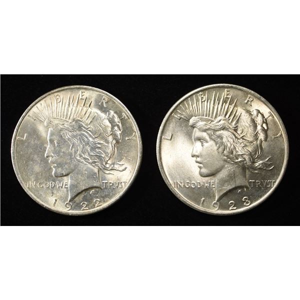 1922 & 1923 PEACE DOLLARS CH BU