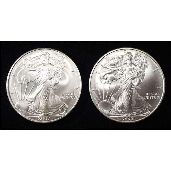 2007, 08 AMERICAN SILVER EAGLES