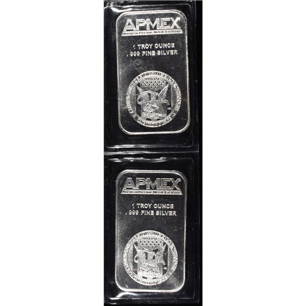 (2) 1 OZ .999 SILVER APMEX BARS