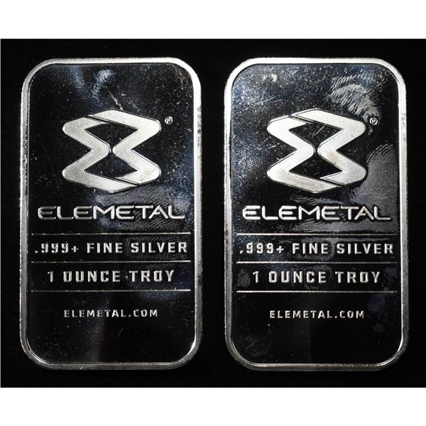 (2) 1 OZ ELEMETAL .999 SILVER BARS