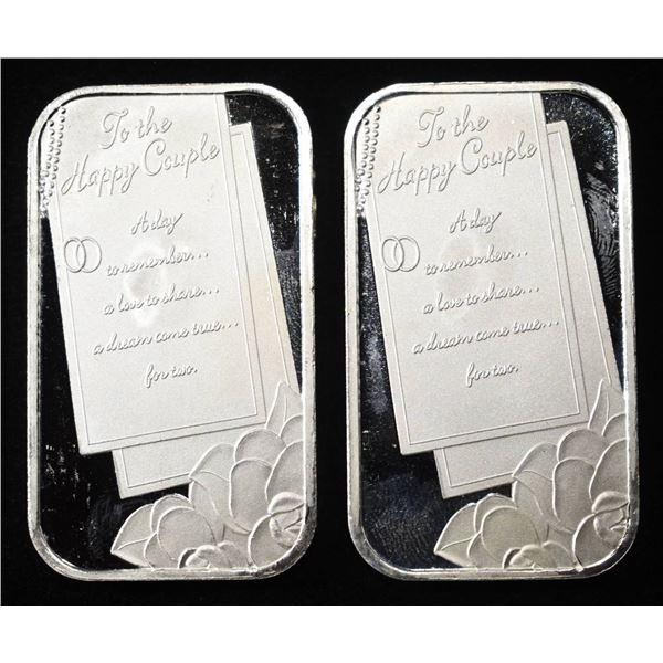 (2) 1 OZ TO THE HAPPY COUPLE .999 SILVER BARS